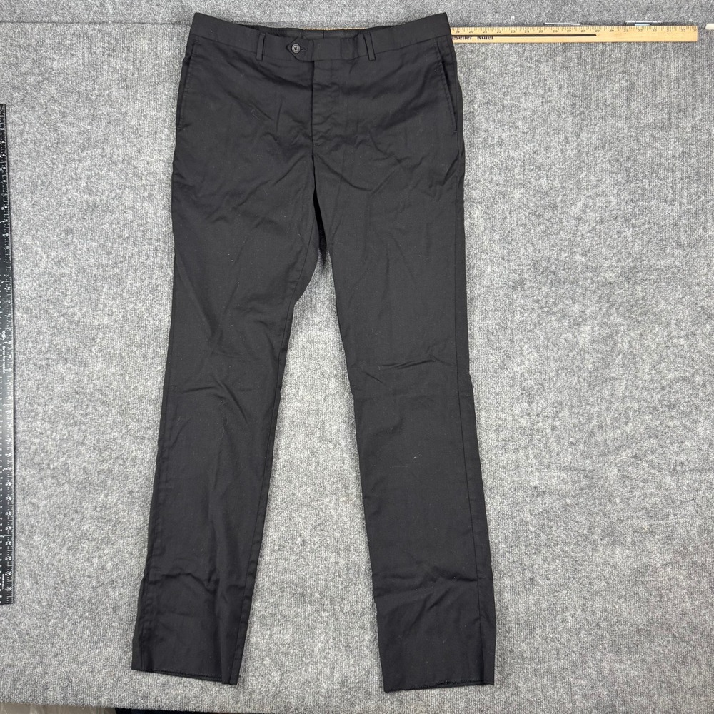 Nordstrom Dress Pants Mens‎ Size 38 Black Wool Trim Fit Flat Front Formal